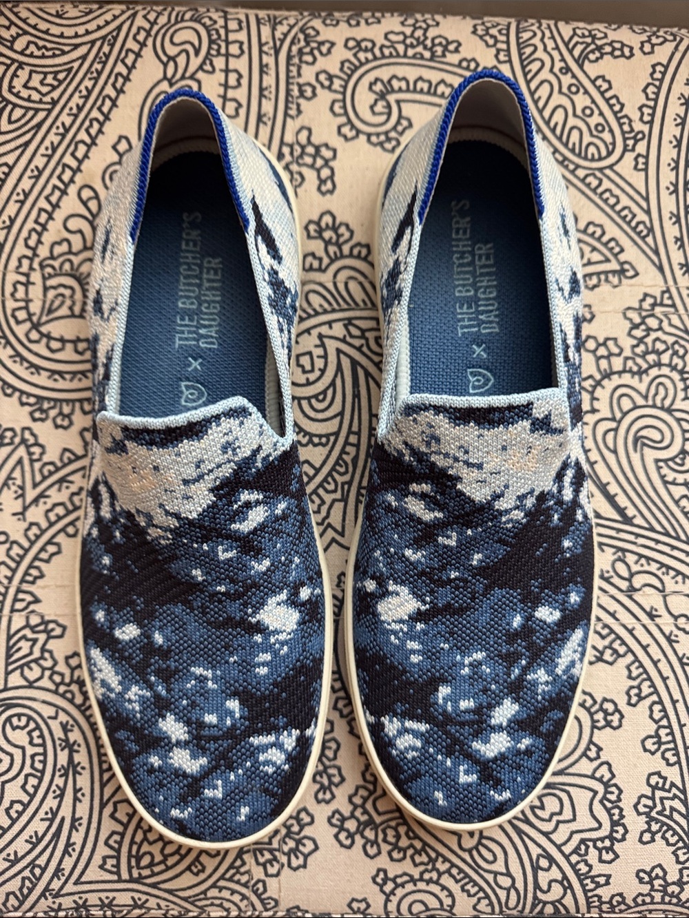 Rothy's + The Butcher’s Daughter Women's Knit Slip-On Sneakers in Navy and White